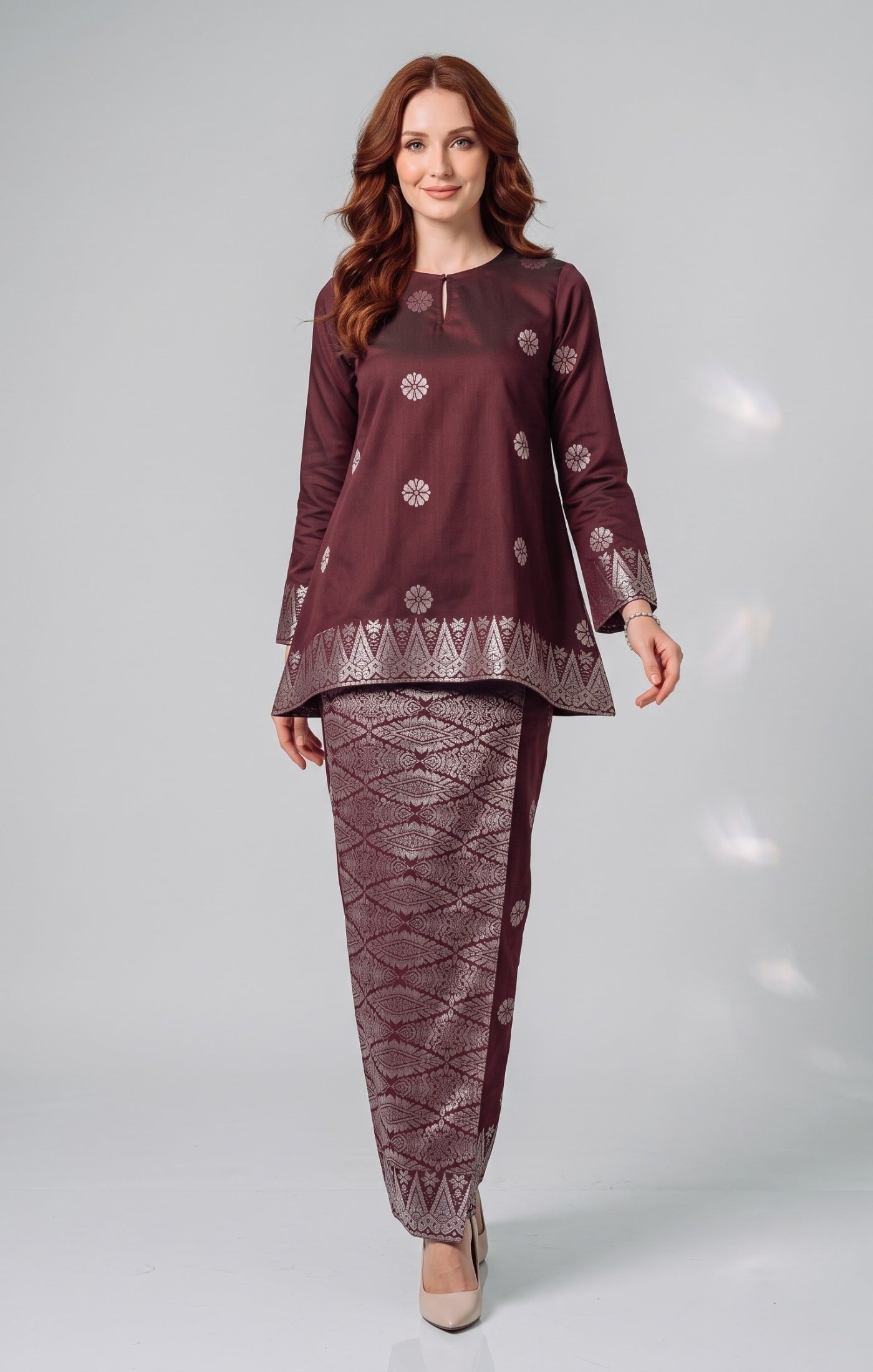 Aryana Kurung Kedah | Dark Maroon Silver