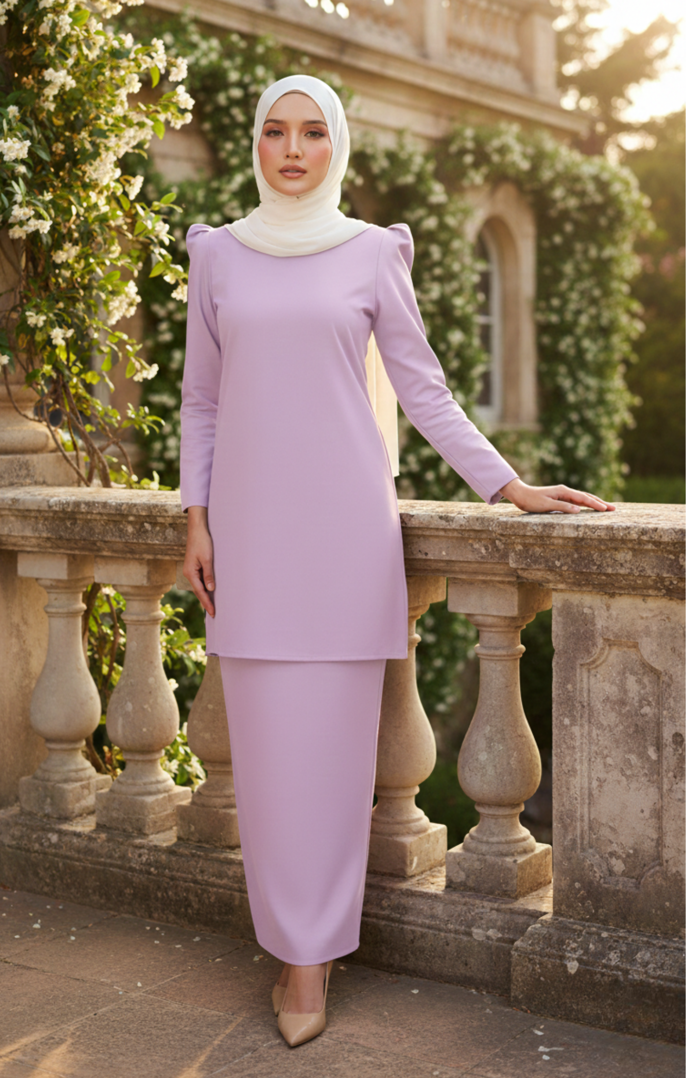 KUNTUM KURUNG MODEN PLAIN | DUSTY PURPLE