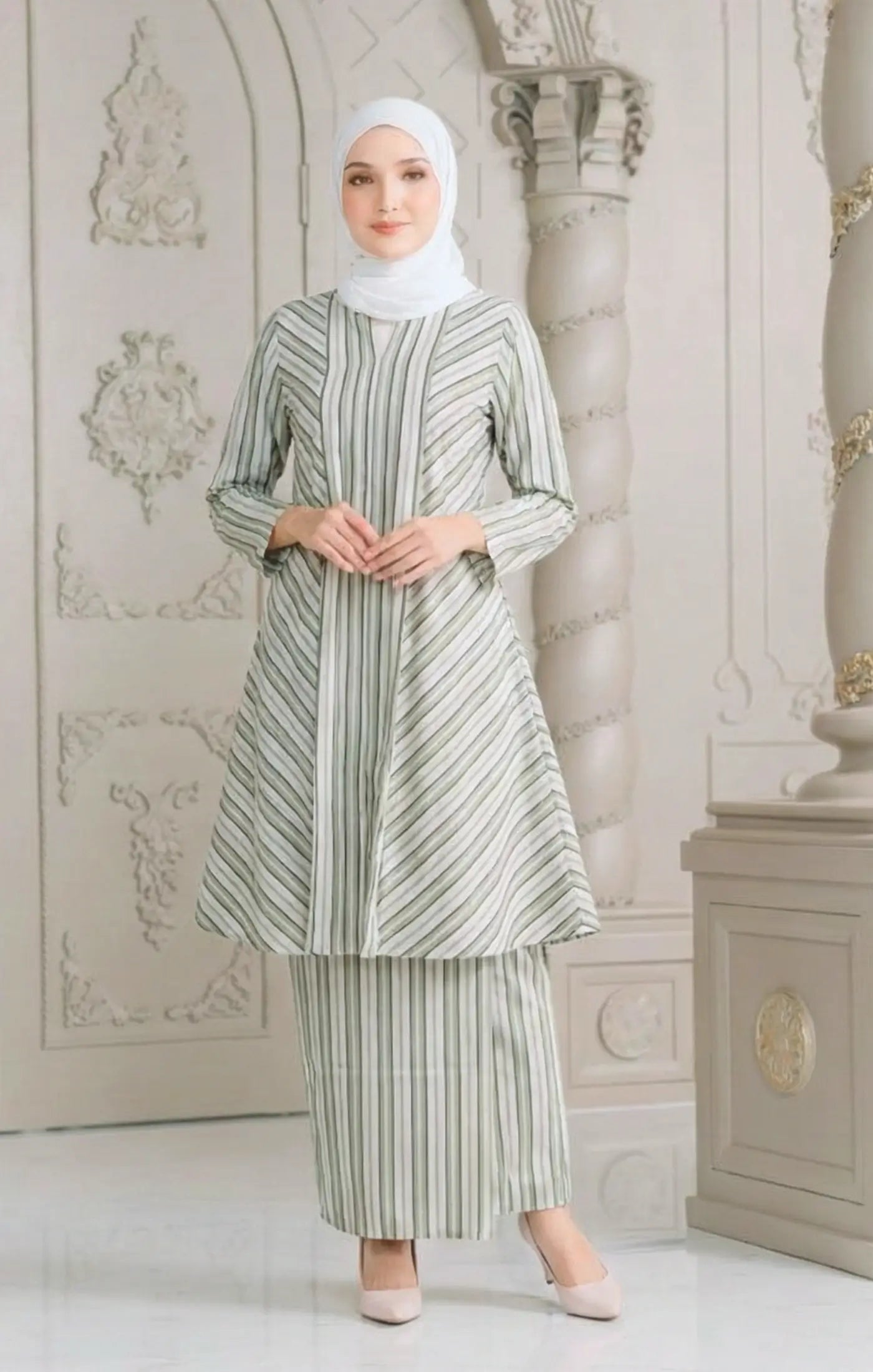LIYANA 2.0 KEBARUNG LINEN | DUSTY GREEN STRIPE D3-4