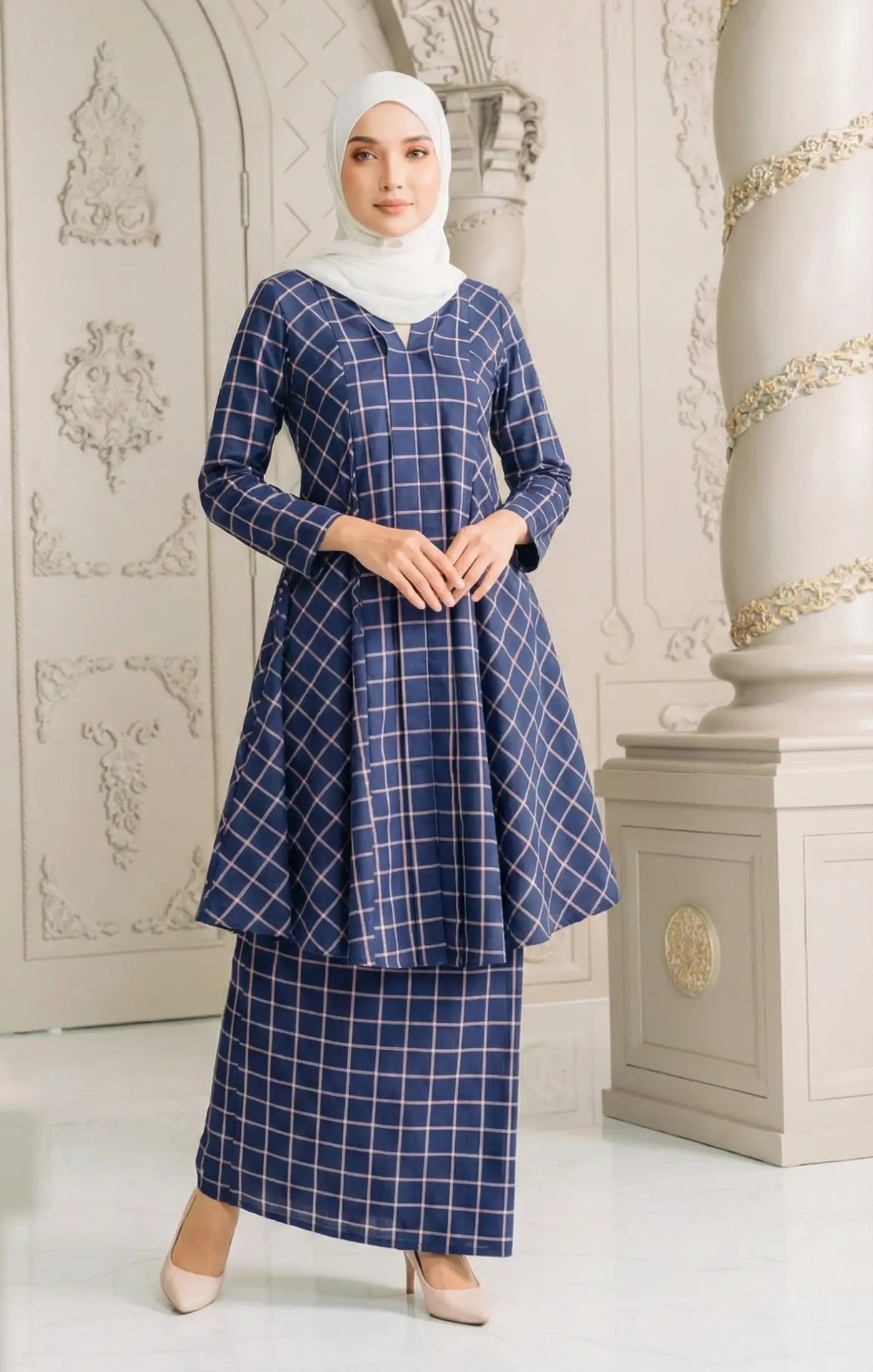 ARUNA KEBARUNG LINEN | NAVY BLUE CHECK D4-3