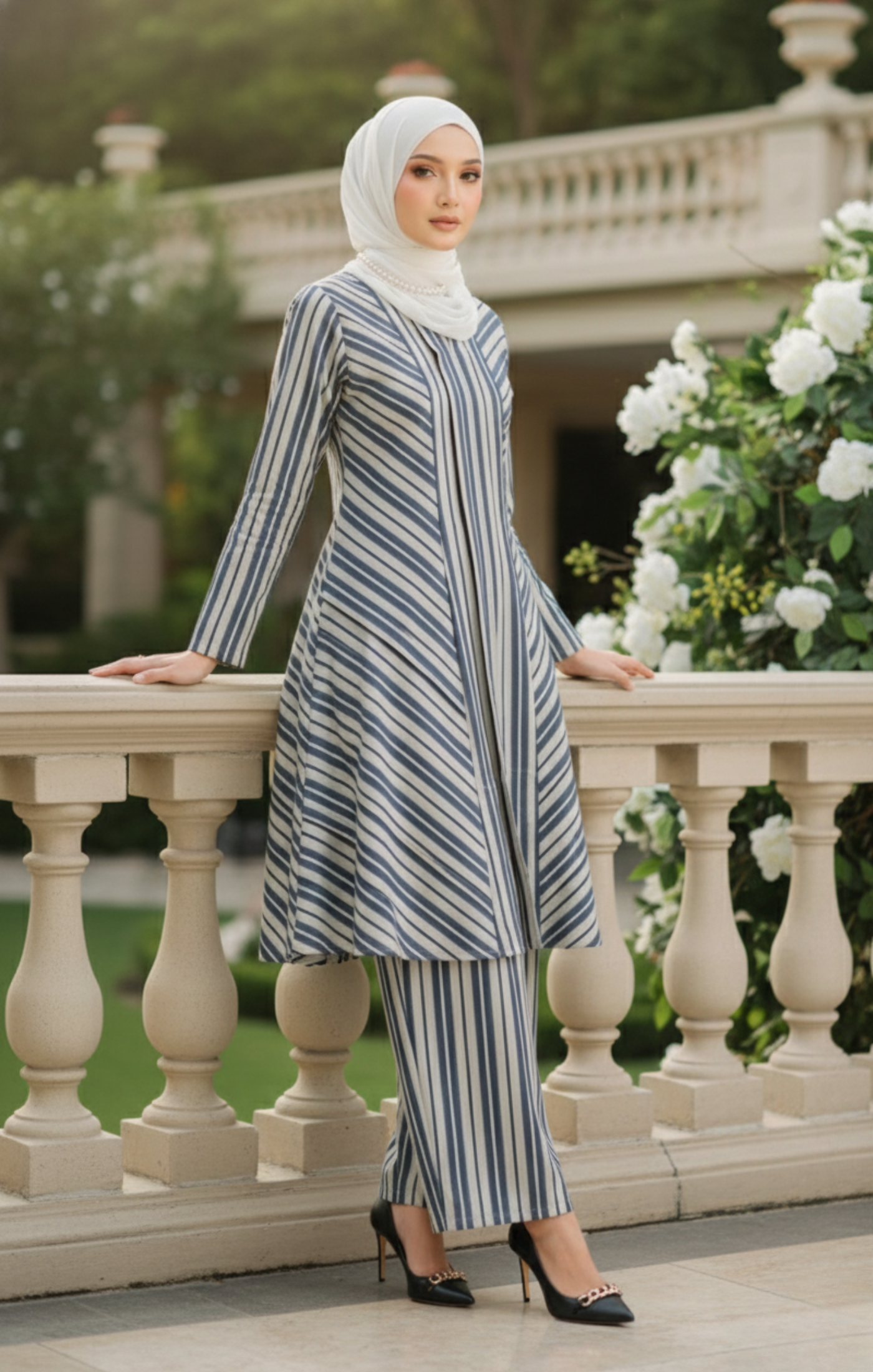 LIYANA 2.0 KEBARUNG LINEN | NAVY BLUE STRIPE D3-2